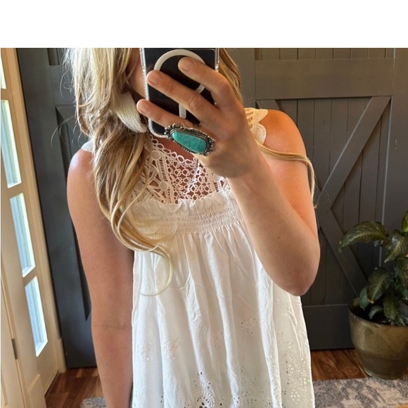 New Women's White Eyelet Layering Lace Sleeveless Tank Top Baby Doll Blouse - Picture 5 of 9